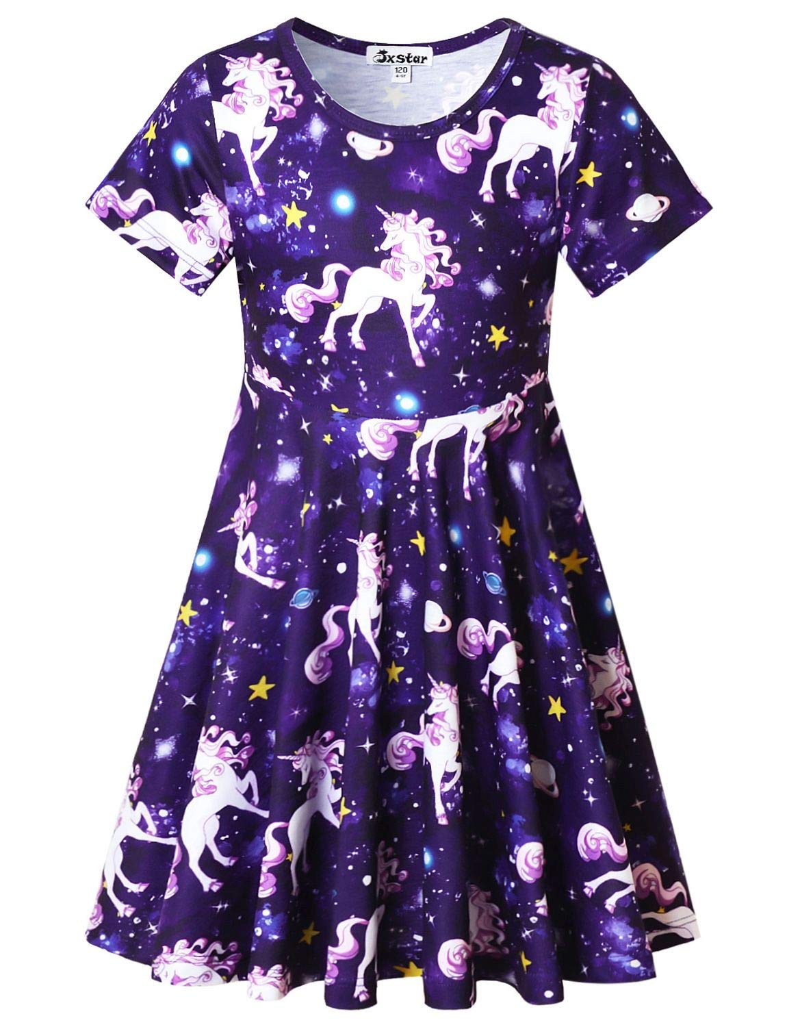 **Unicorn Print Girls Summer Dresses - Short Sleeve Swing Casual Outfit for Toddlers & Kids - Perfect for Birthday Parties, Playdates & Outdoor Adventures**