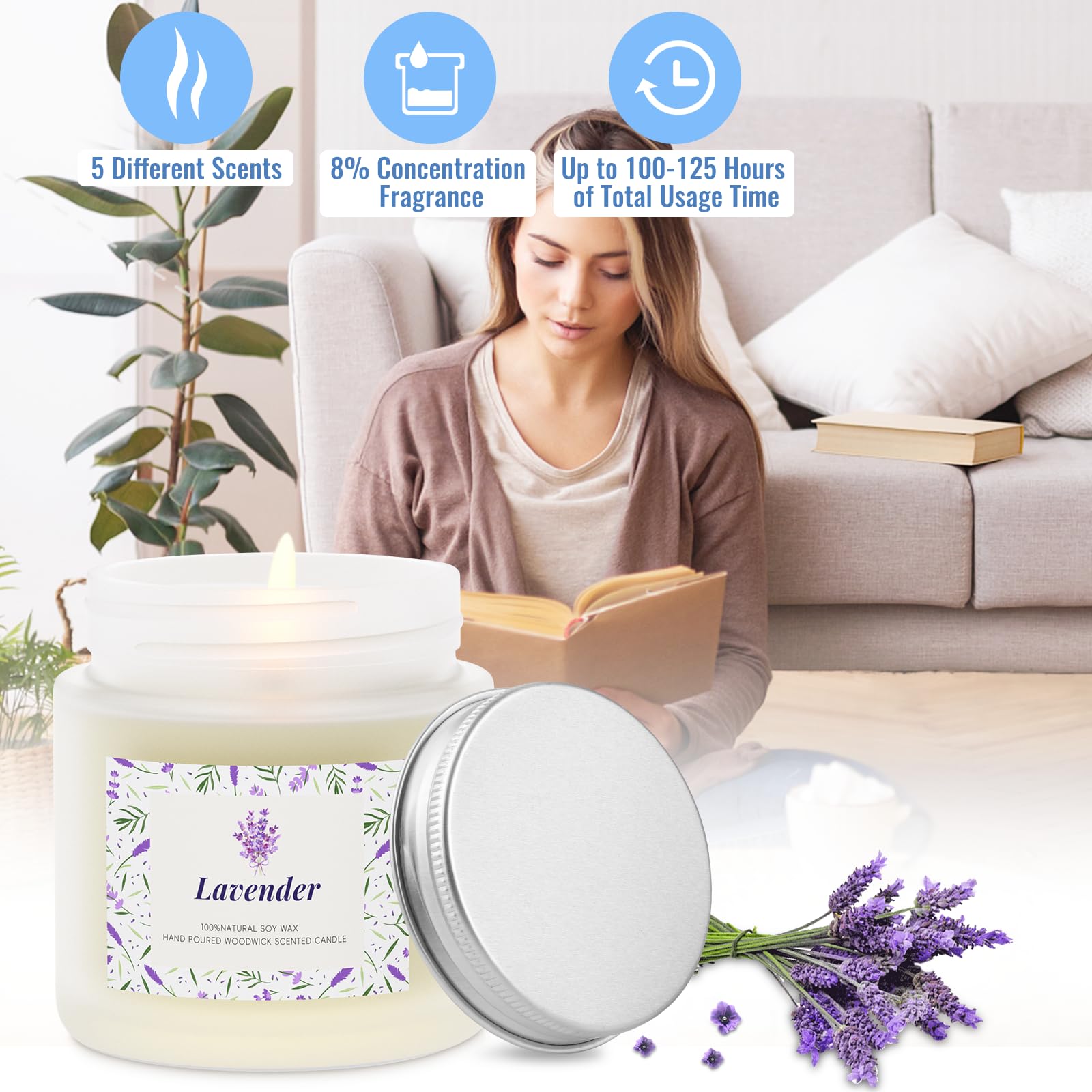 5 Pack Long-Lasting Scented Candles for Home - Natural & Safe Ingredients, Aromatherapy Candles for Women, Perfect for Birthday, Christmas & Holiday Gifts - Create Cozy Ambiance for Relaxation, Meditation & Romantic Dinners
