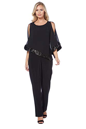 Roman Originals Women's Sequin Trim Overlay Jumpsuit - Elegant Party Wear for Evening Events, Weddings & Special Occasions