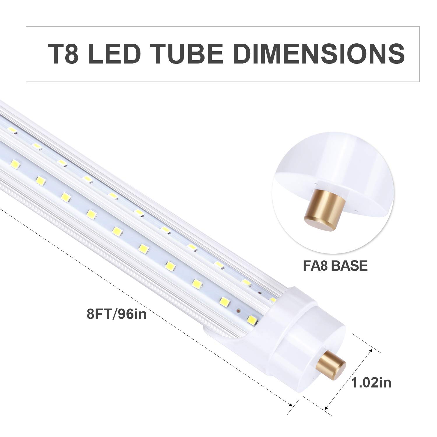 8 Foot LED Bulbs 65W 6000K Daylight White - T8 T10 T12 LED Tube Lights with FA8 Single Pin, 270° Wide Angle, Ballast Bypass & Dual-End Powered - Energy Efficient Fluorescent Replacement (12 Pack) - Perfect for Garage, Warehouse, Office & Commercial Lighting