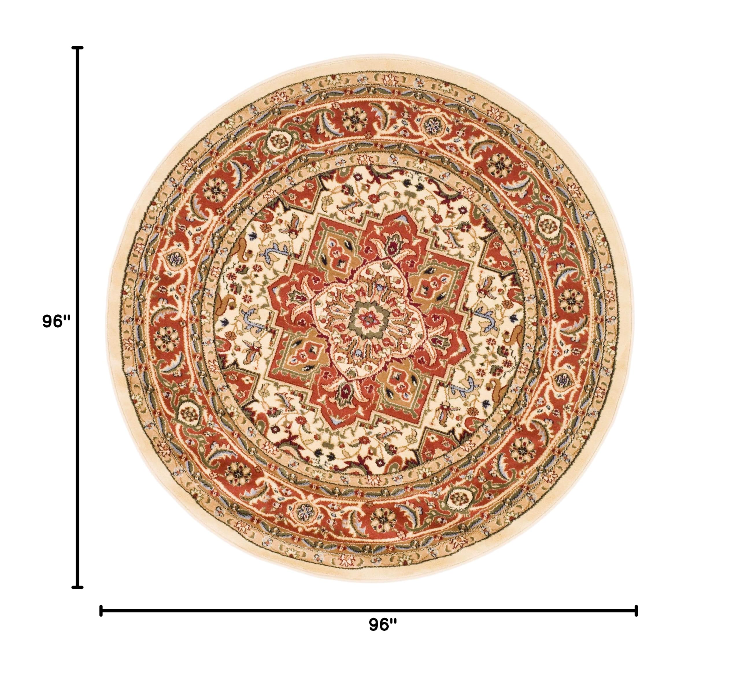 SAFAVIEH Lyndhurst Collection 8' Round Ivory/Rust LNH330R Traditional Oriental Non-Shedding Area Rug for Dining Room, Entryway, Living Room & Bedroom | Durable & Stylish Home Decor