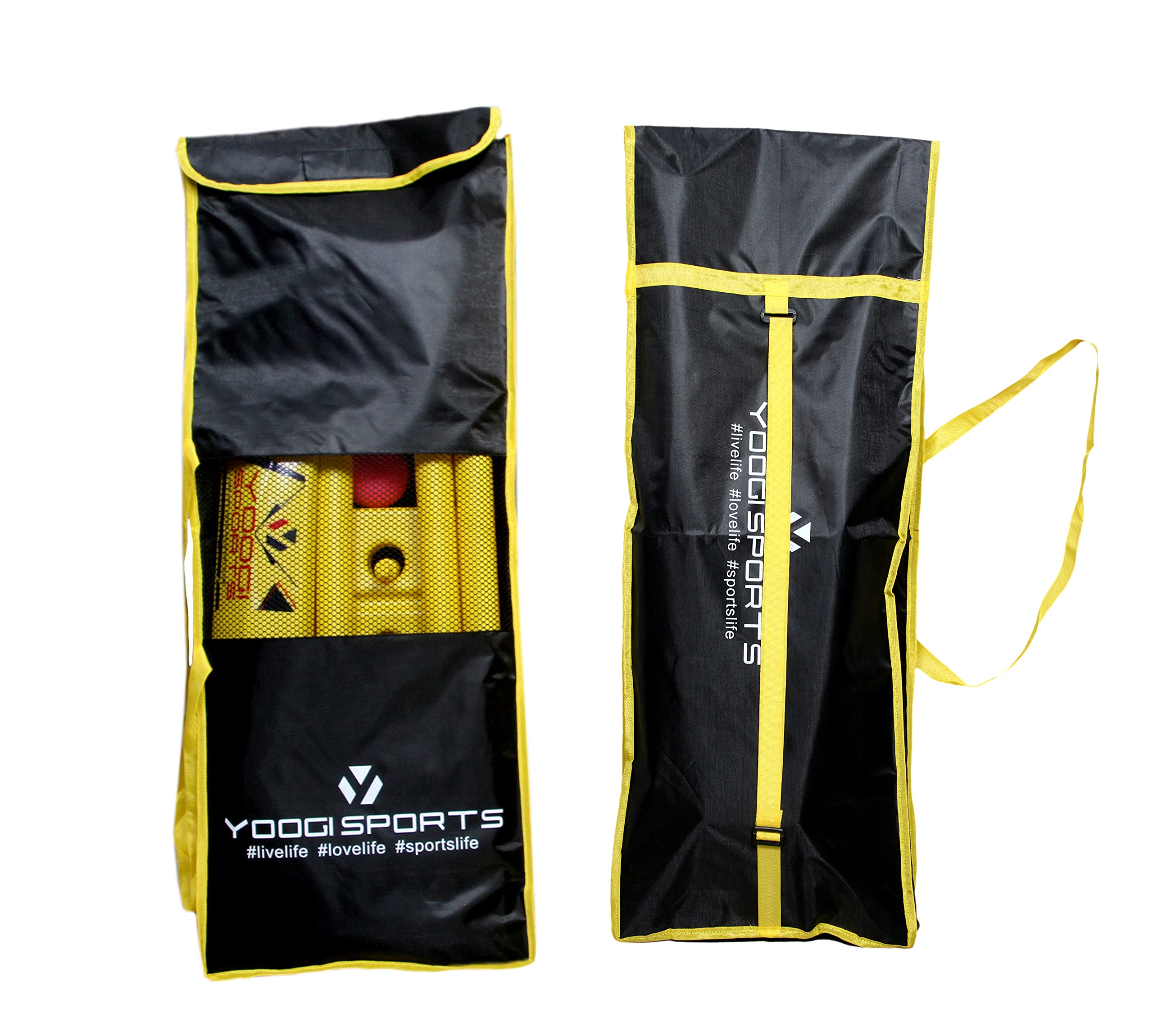 YOOGI All-in-One Plastic Cricket Stump Set - Includes Bat, Stumps, Base, Bails, Balls & Carry Bag - Perfect for Junior & Senior Players - Ideal for Backyard Cricket, Training & Matches