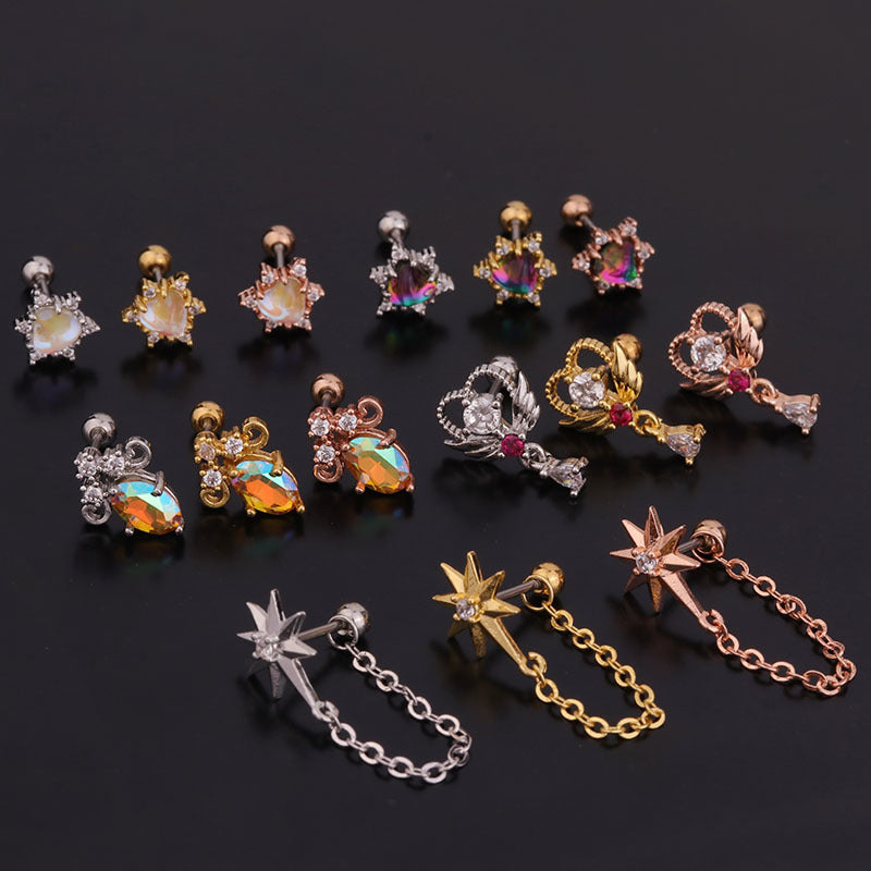 20G Celestial Two Hole Upper Lobe Piercing Earrings - Sparkling Star Studs for Cartilage & Helix - Perfect for Daily Wear & Special Occasions