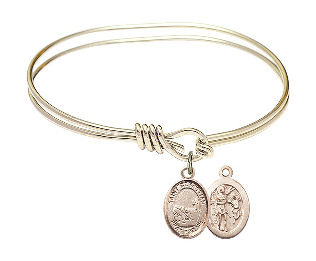 5 3/4 Inch Oval Eye Hook Bangle Bracelet with St. Sebastian Fishing Charm - Perfect for Religious Jewelry, Fishing Enthusiasts & Everyday Wear