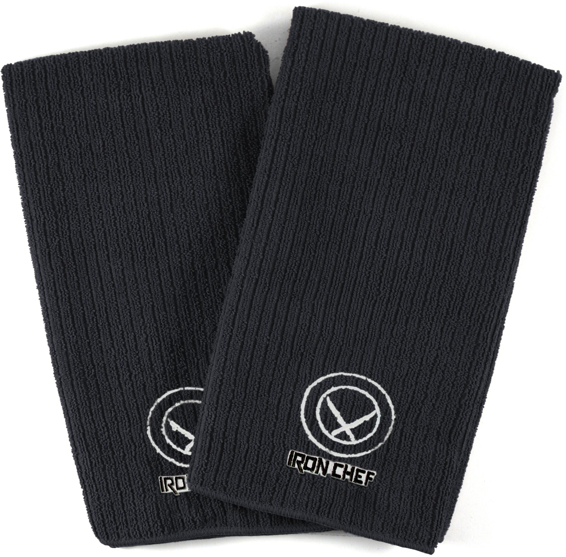 Iron Chef Black 100% Polyester Kitchen Towel Set of 2 - Super Absorbent & Quick Drying Dish Towels for Cooking, Baking & Cleaning - Perfect for Kitchen, Restaurant & Home Use