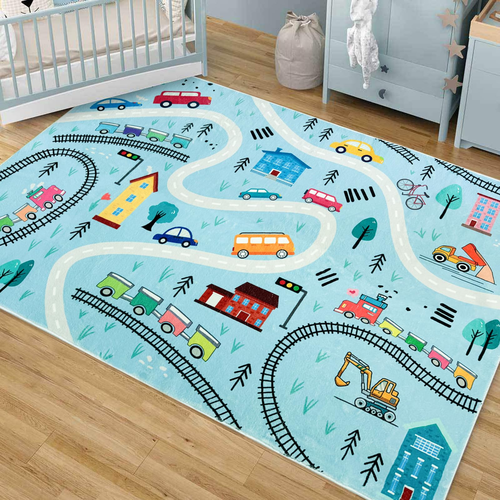 6Ft Large Kids Play Mat - Blue Road Map Car Rug for Toddlers & Children | Educational Traffic Adventure Area Rug for Playroom, Nursery & Bedroom Decor (4x6Ft) - Perfect for Learning, Playtime & Room Decoration