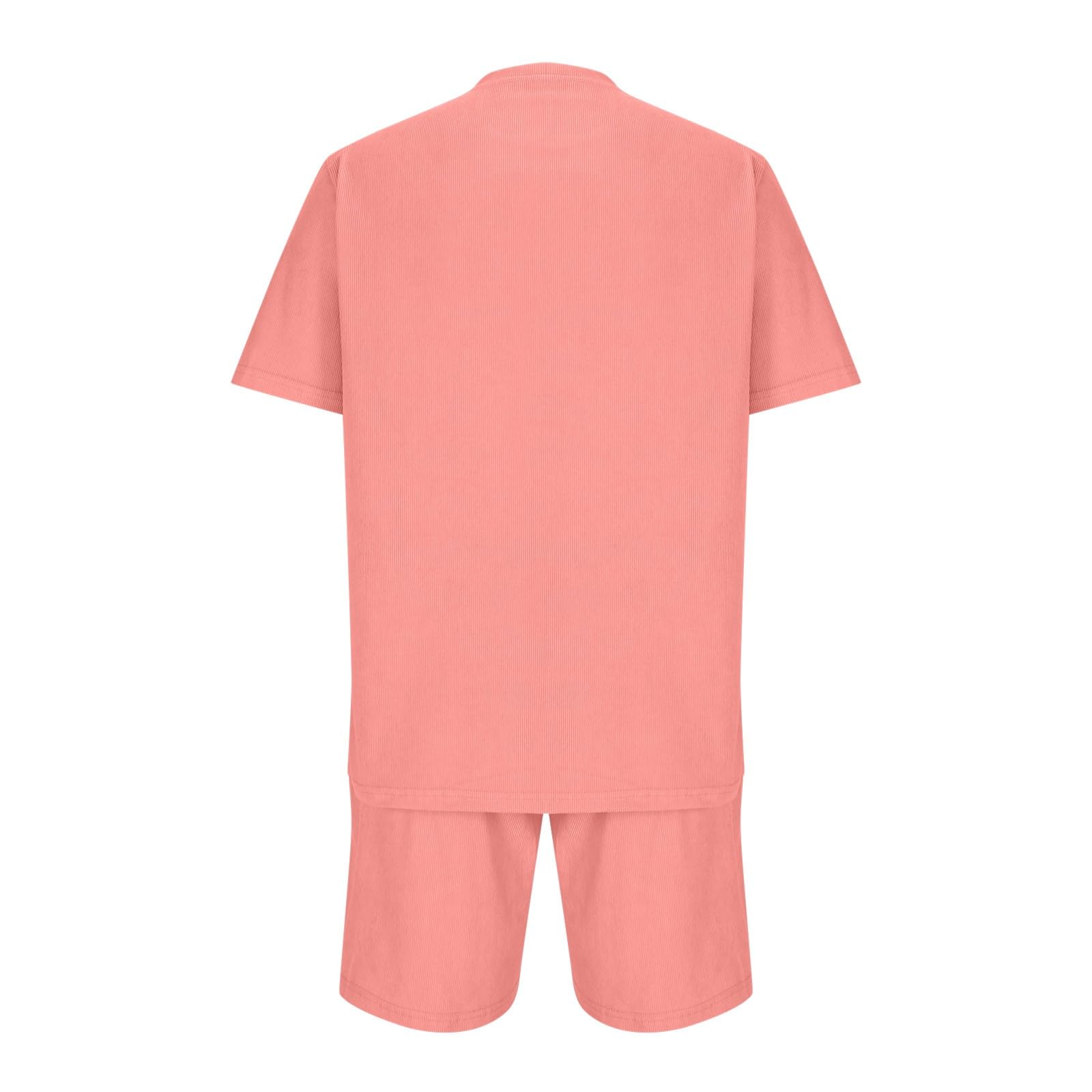 Men's Waffle Knit T-Shirt & Shorts Set - 2 Piece Casual Summer Outfit, Short Sleeve Athletic Tracksuit for Sports & Lounge Wear | Perfect for Gym, Running, and Relaxing at Home