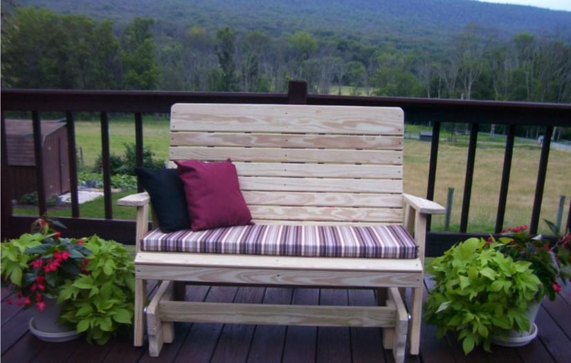 A & L Furniture Pressure Treated Pine Highback Glider - Outdoor Patio Rocking Chair for Garden, Porch, and Deck Relaxation