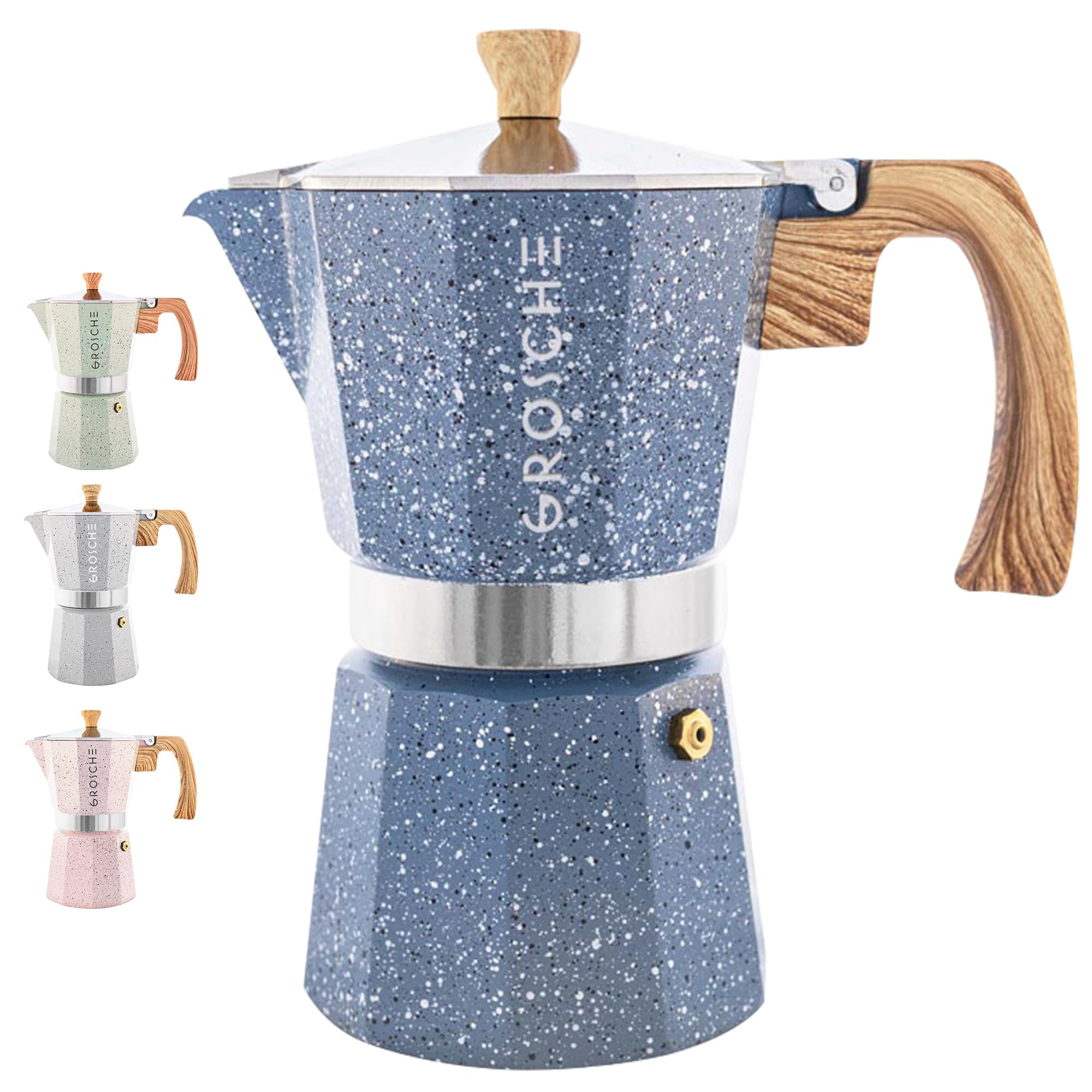 GROSCHE Milano Moka Pot - 6 Cup Stovetop Espresso Maker & Coffee Percolator - Italian Greca Coffee Maker for Home & Office (Indigo Blue) - Perfect for Camping, Gifts & Daily Brewing