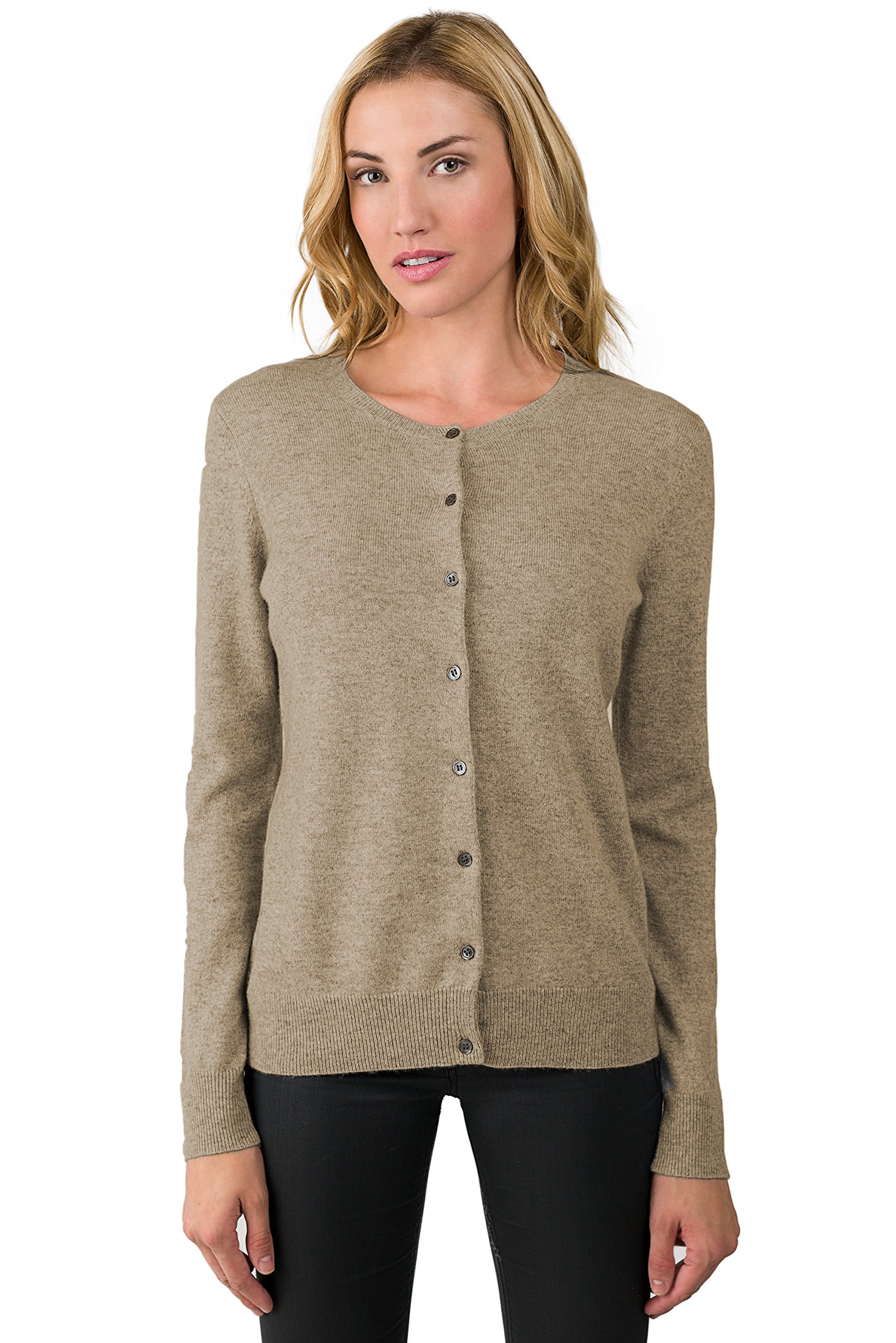 JENNIE LIU Women's 100% Pure Cashmere Button-Down Cardigan Sweater - Soft Long Sleeve Crewneck Knit for Office, Travel & Casual Wear
