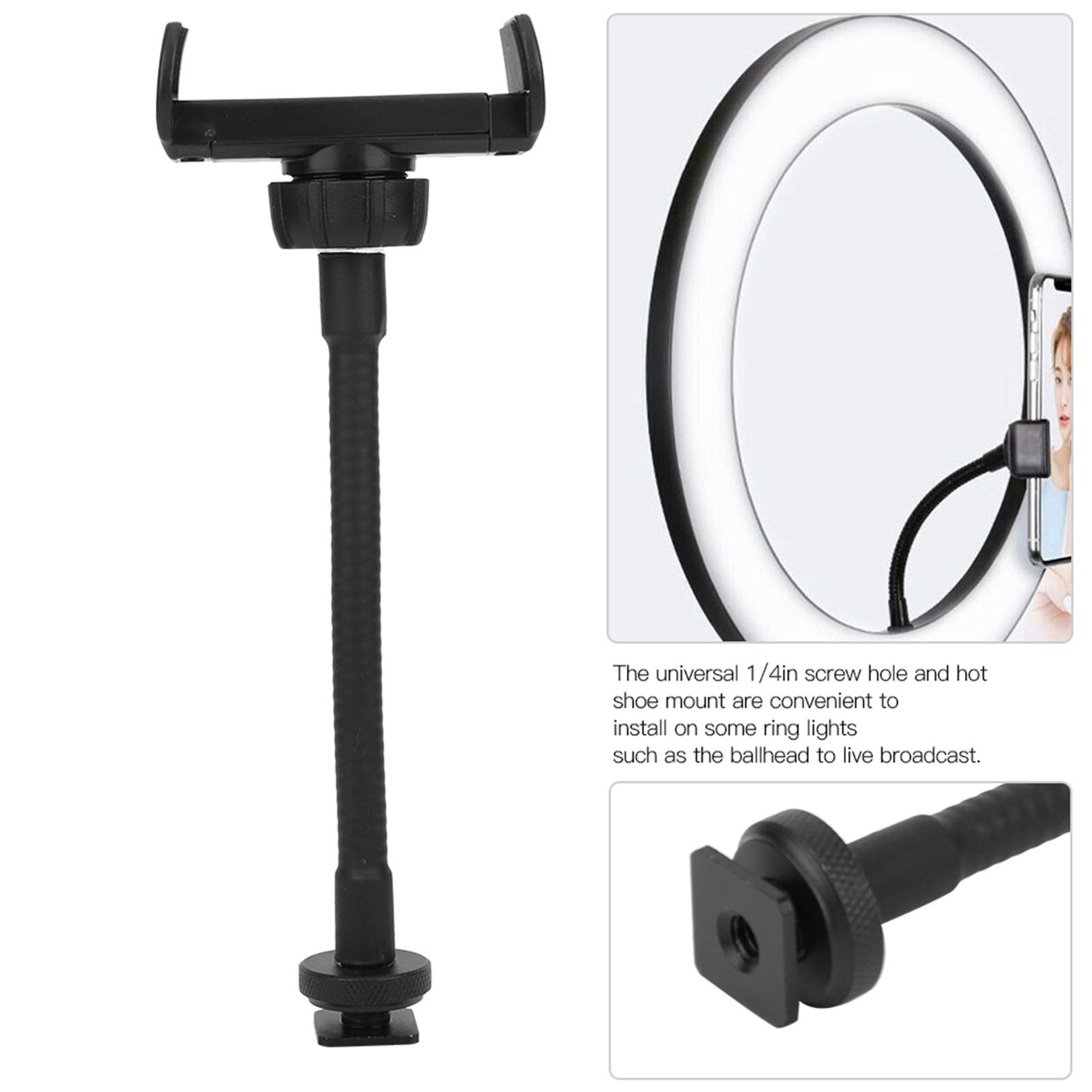 Black Aluminum Ring Light Phone Holder - Portable for Live Streaming & Video Calls