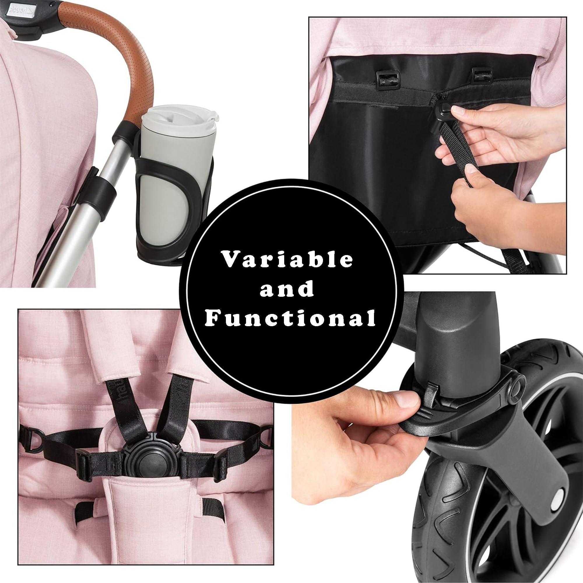 Hauck Uptown Deluxe Stroller - Lightweight Compact Foldable Baby Stroller with One-Hand Fold, Full Recline, Adjustable Handle Height & Cup Holder - Supports Up to 55 lbs - Melange Rose - Perfect for City Walks, Shopping & Travel