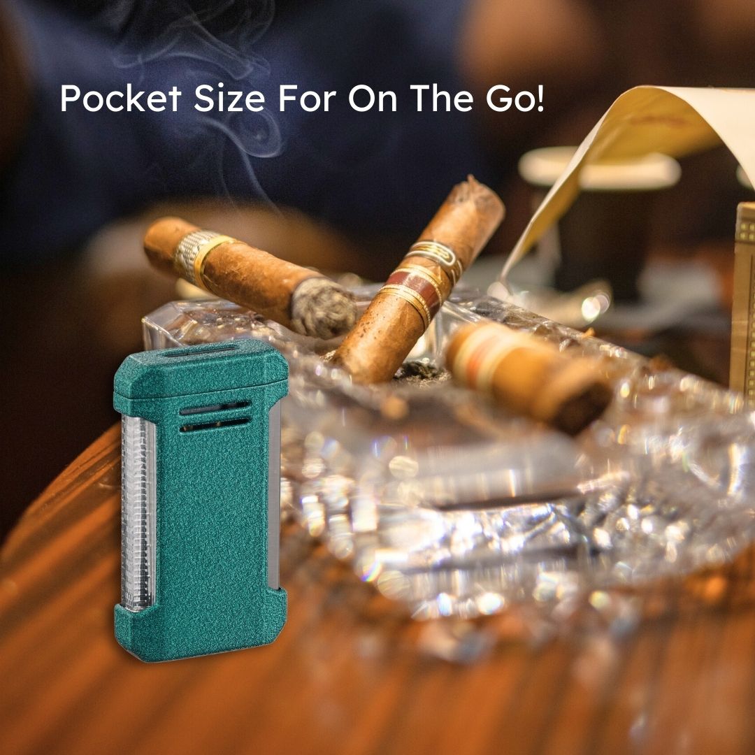 Visol Vinson Flat Torch Flame Lighter with Cigar Punch - Windproof Refillable Butane Lighter for Cigars, Cigarettes & Outdoor Use (Green) - Perfect for Camping, BBQ & Travel Accessories