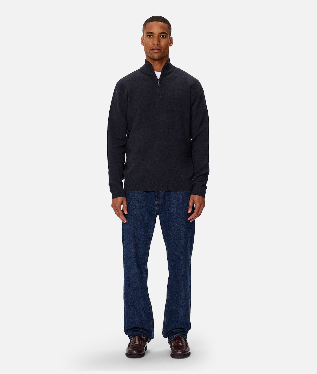 Lakewood Zip Neck Knit Sweater for Men - Dark Navy Melange Pullover for Casual Wear & Outdoor Activities