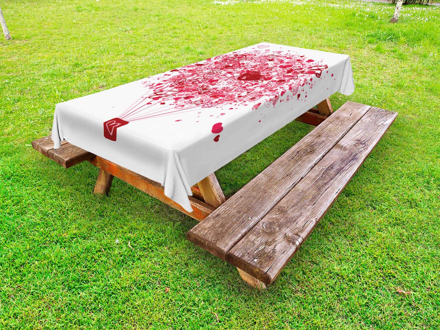 Ambesonne Valentine's Day Heart Balloon Outdoor Tablecloth - Washable Picnic Table Cover 58x84 Inches, Pale Pink Vermilion - Perfect for Romantic Dates, Garden Parties & Anniversary Celebrations