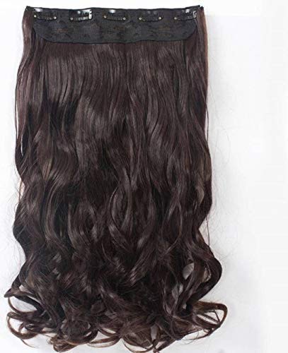 Flushia 1Pcs Natural Brown Curly/Wavy Hair Extensions for Women - 24 Inch Human Hair Weft Clip-in Extensions (Brown Color) | Perfect for Daily Styling, Parties & Special Occasions