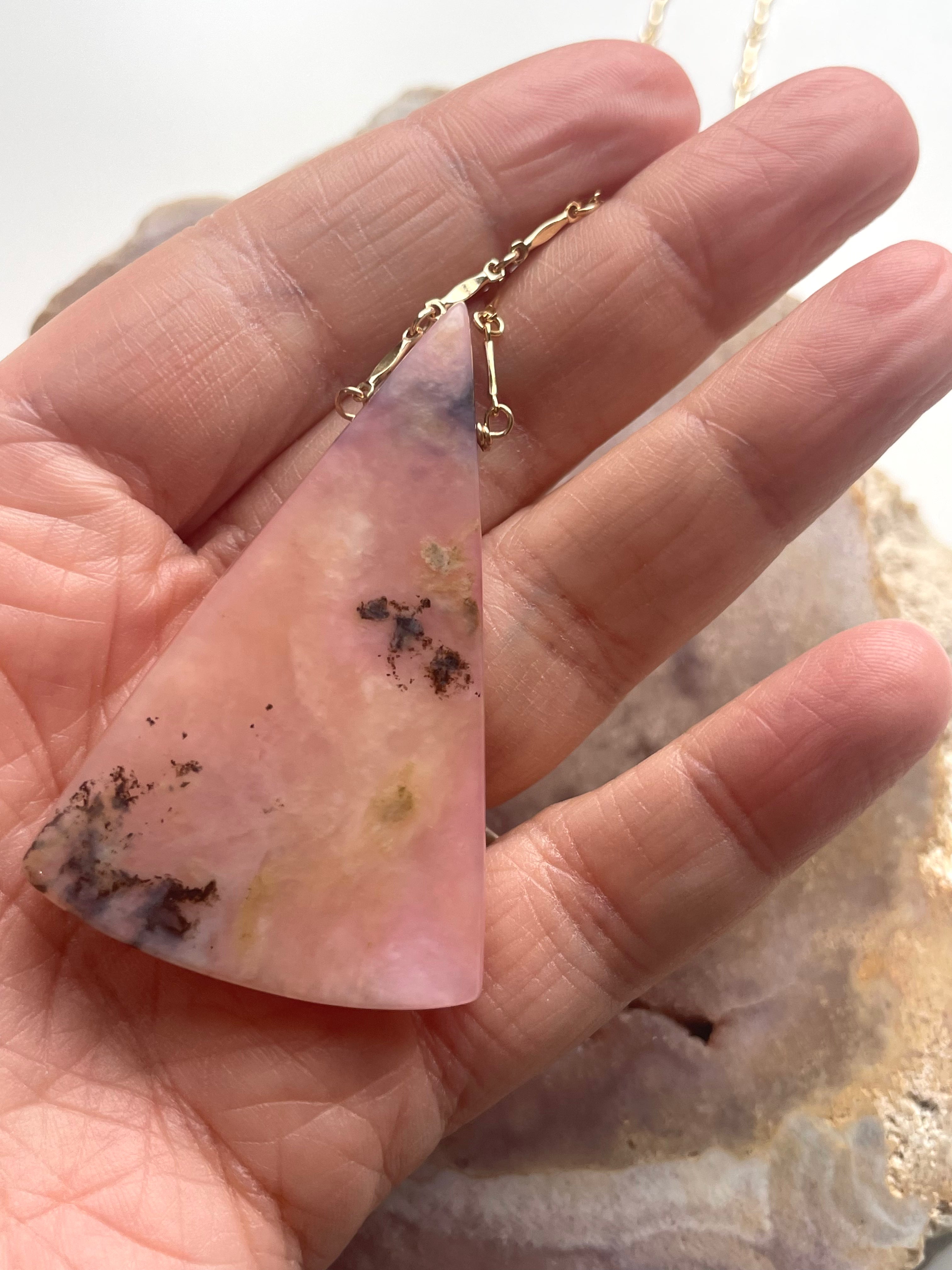 Large Pink Opal Statement Necklace 16