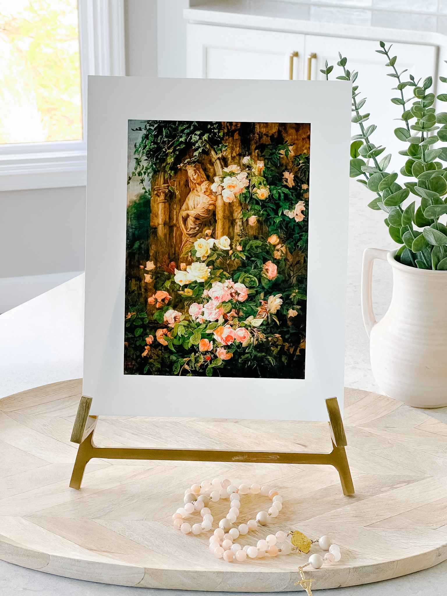 Our Lady of the Roses Wall Art Print - Religious Home Decor for Catholic Devotion & Prayer Room Inspiration