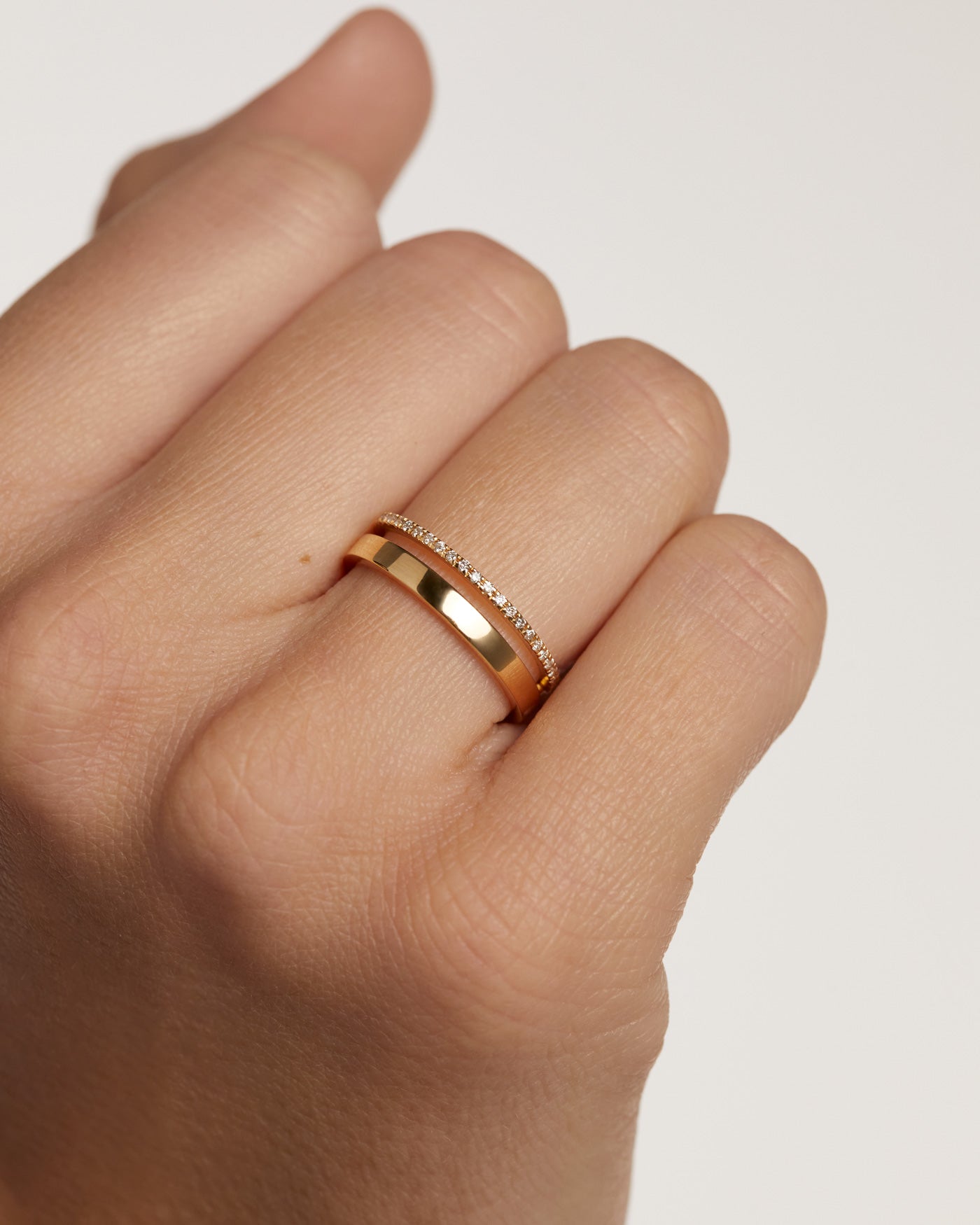 GRID 3 Yellow Diamond Dual Ring - Elegant 14K Gold Stackable Jewelry for Women, Perfect for Anniversary Gifts & Special Occasions