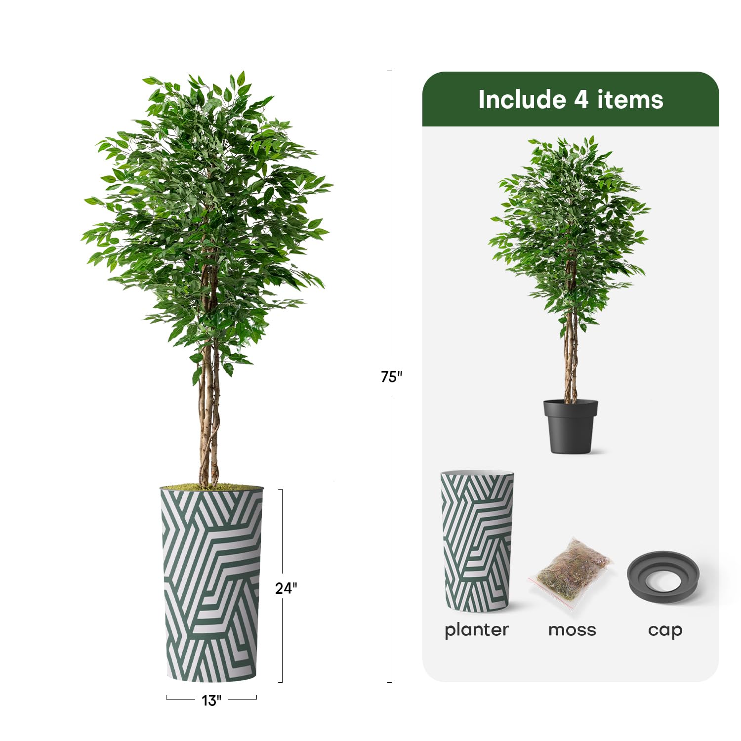 Artificial Ficus Silk Tree in Geometric Planter - 75