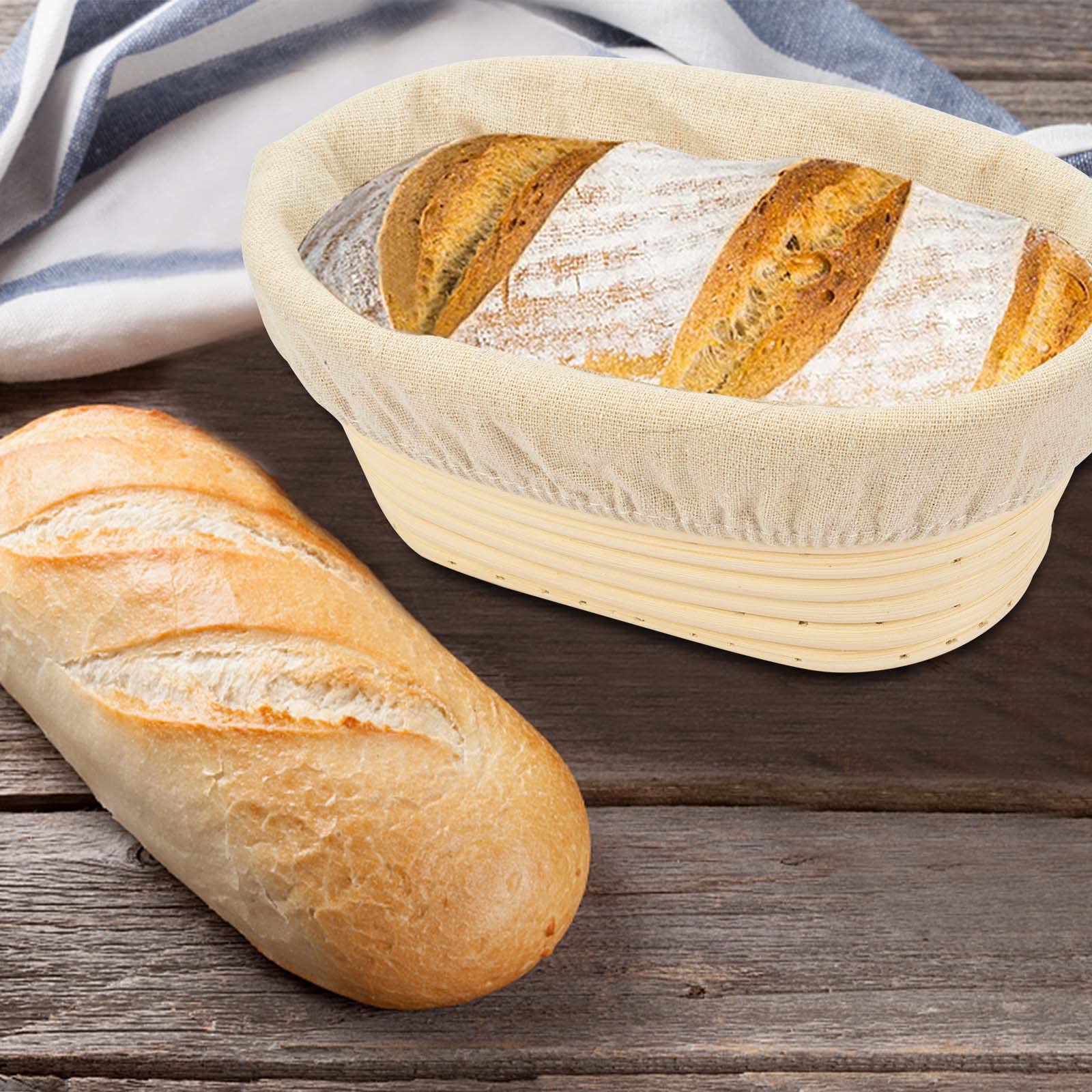 8 Inch Oval Long Banneton Bread Proofing Basket with Liner - Natural Rattan Dough Rising Basket for Sourdough, Artisan Bread Baking | Perfect for Home Bakers & Professional Bakeries