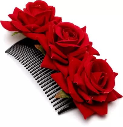 Archanaa Rose Hair Clip for Women - Elegant Red Flower Hair Pin, Wedding Hair Comb, Bridal & Flamenco Dancer Hair Accessories | Perfect for Parties, Weddings & Special Occasions (Red)