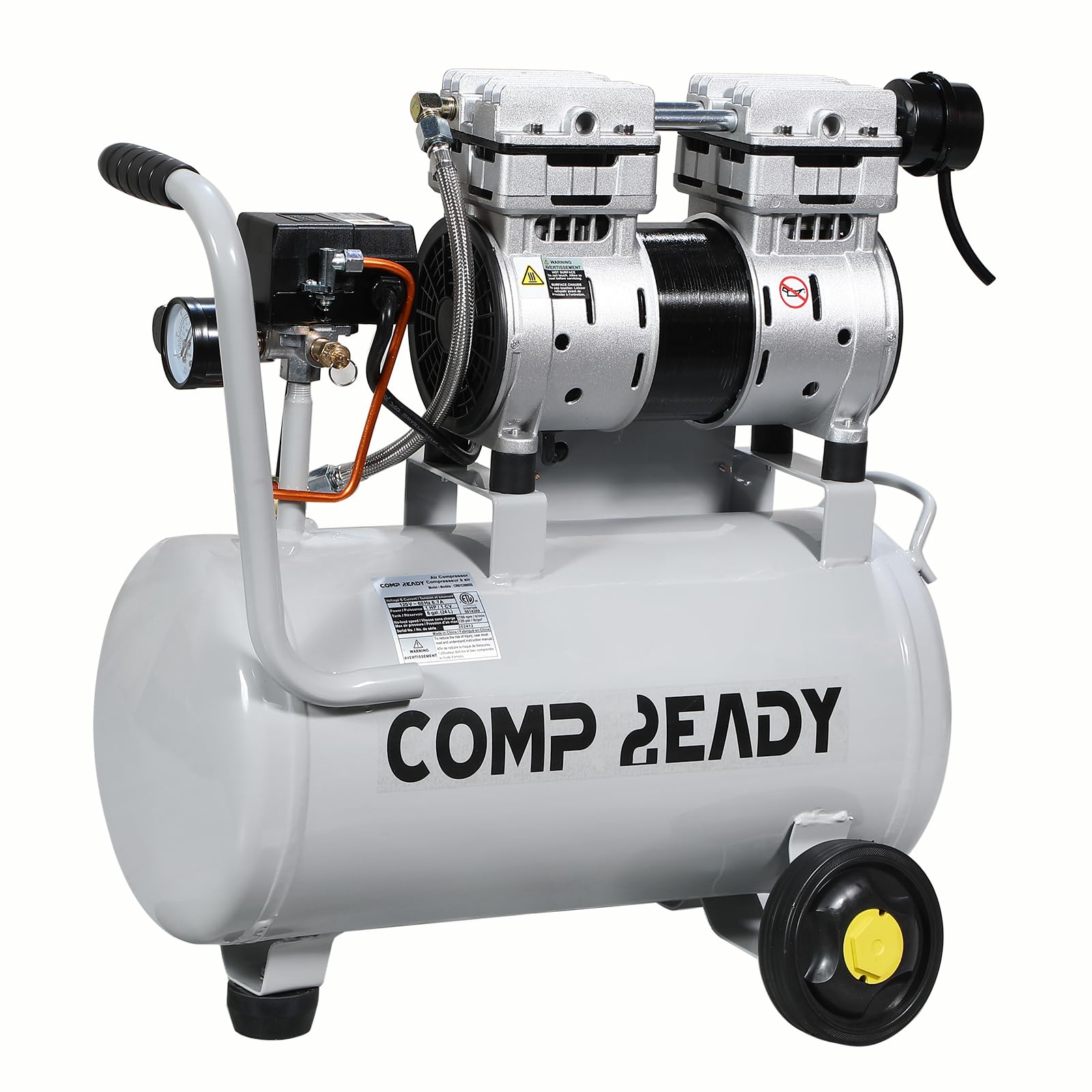 6 Gallon Portable Air Compressor | 1HP 2.5 CFM@90PSI Ultra Quiet Oil-Free Compressor (60dB) | Ideal for Tires, Pneumatic Tools, Spray Painting | Perfect for Home Garage, Auto Repair & DIY Projects