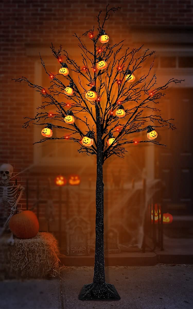 Halloween Black Spooky Tree with LED Lights - Outdoor & Indoor Halloween Decorations for Party, Yard, Porch, and Haunted House Decor