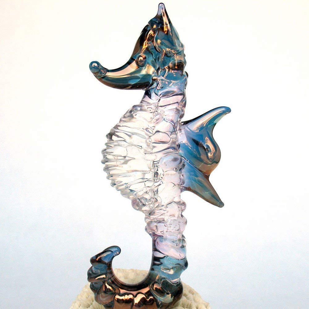Hand Blown Glass Seahorse Figurine on Coral Base - Unique Ocean Themed Home Decor for Beach House, Aquarium, or Coastal Living Room