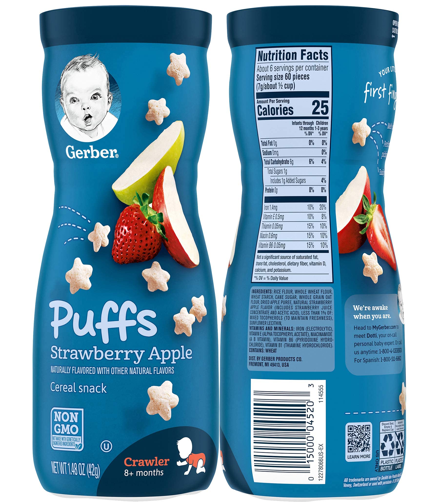 Gerber Graduates Puffs Cereal Snack Variety Pack - Blueberry, Strawberry-Apple & Sweet Potato Flavors, 1.48oz (Pack of 3) | Healthy Baby Finger Food for On-the-Go, Daycare & Toddler Snack Time