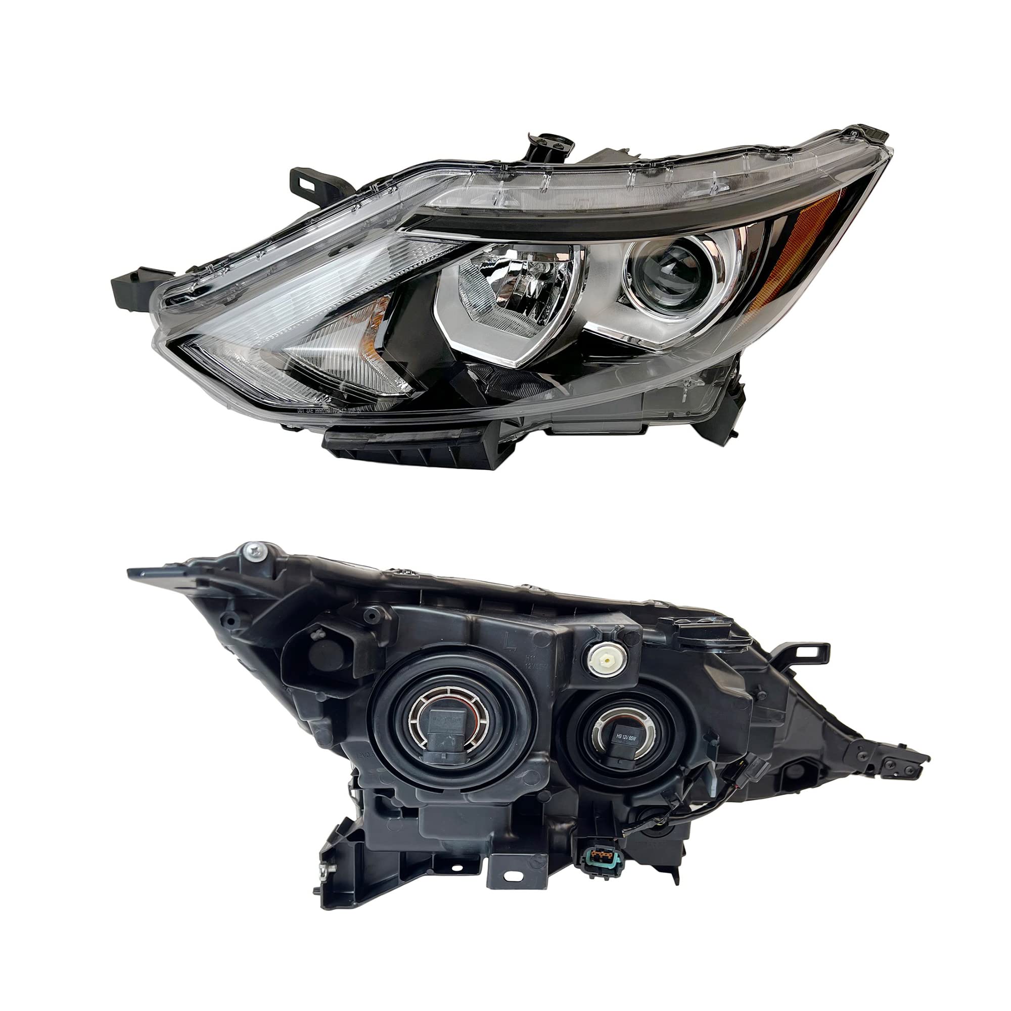 2PCS Halogen Headlight Chrome Housing Clear Lens Headlamp - Left & Right Compatible with 2017-2019 Nissan Rogue Sport (Part# 260606MA0A, 260106MA0A) - Perfect for Night Driving & Foggy Conditions