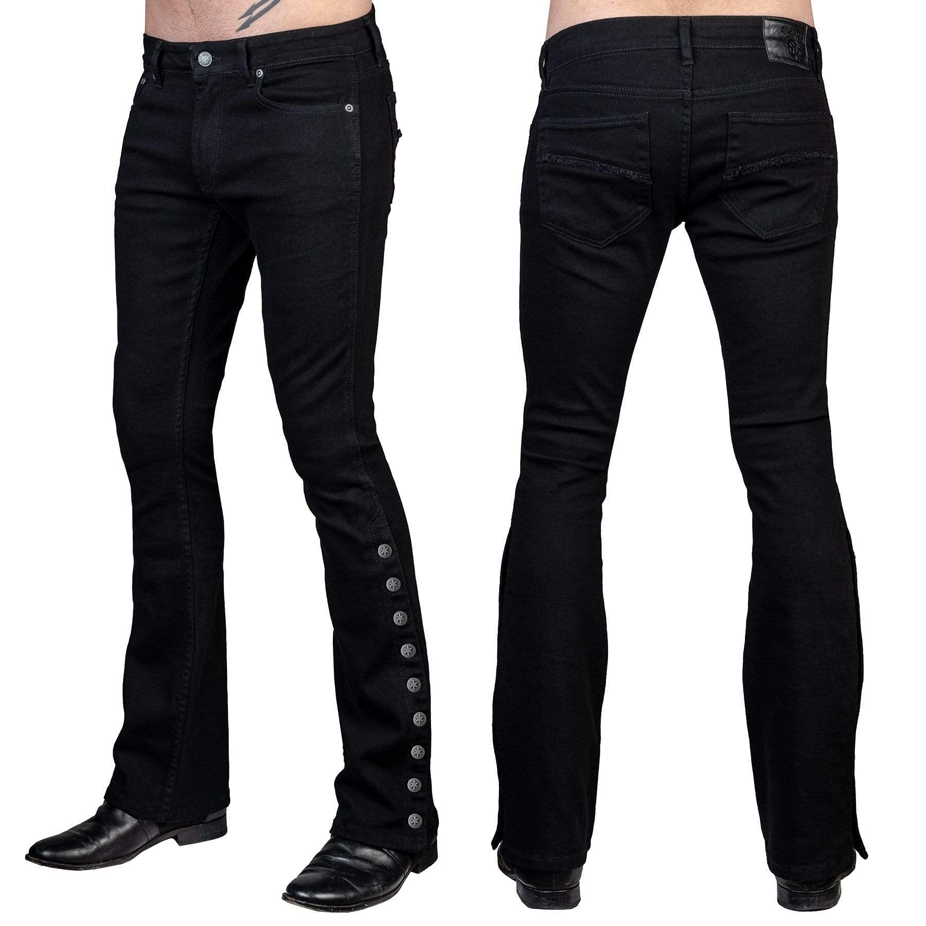 Wornstar Hellraiser Side Button Jeans for Men - Black Distressed Denim Pants with Unique Side Button Design | Perfect for Casual Wear, Street Style & Rocker Fashion