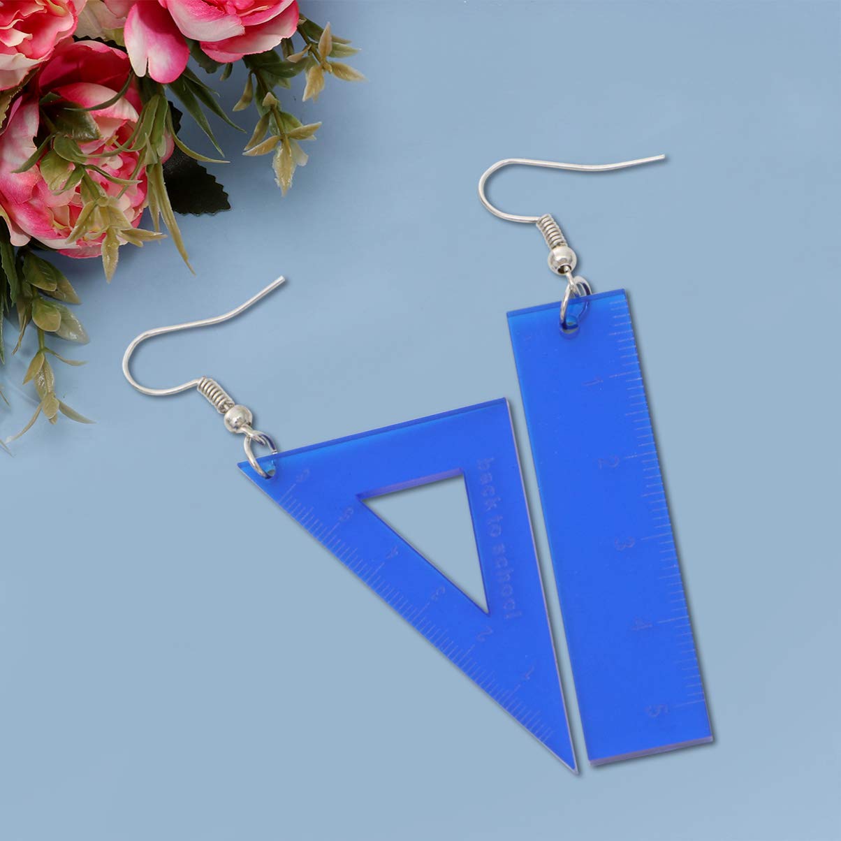 Holibanna Asymmetrical Triangle Straight Ruler Dangle Earrings - Neon Yellow Drop Earrings for Math Teachers, 80s Themed Parties & Unique Jewelry Gifts - Perfect for Classroom, Cosplay and Retro Fashion