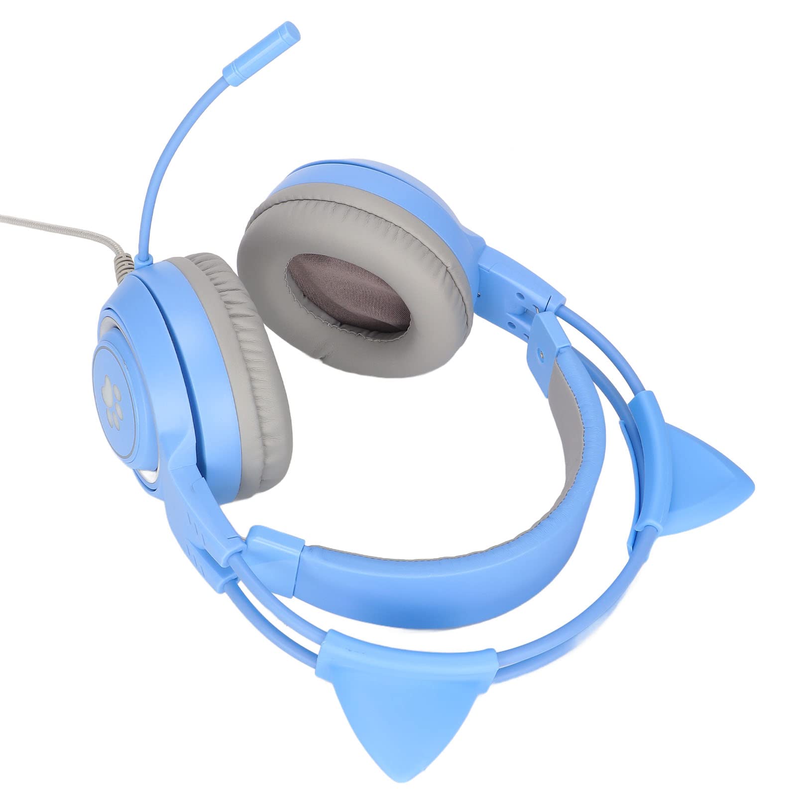 Minifinker Cat Ear Gaming Headset with Soft Leatherette Ear Cups, Built-in Microphone & Mute Function, ABS Volume Control - Blue PC Gaming Headphones for Boys - Perfect for Online Gaming, Streaming & Virtual Classrooms