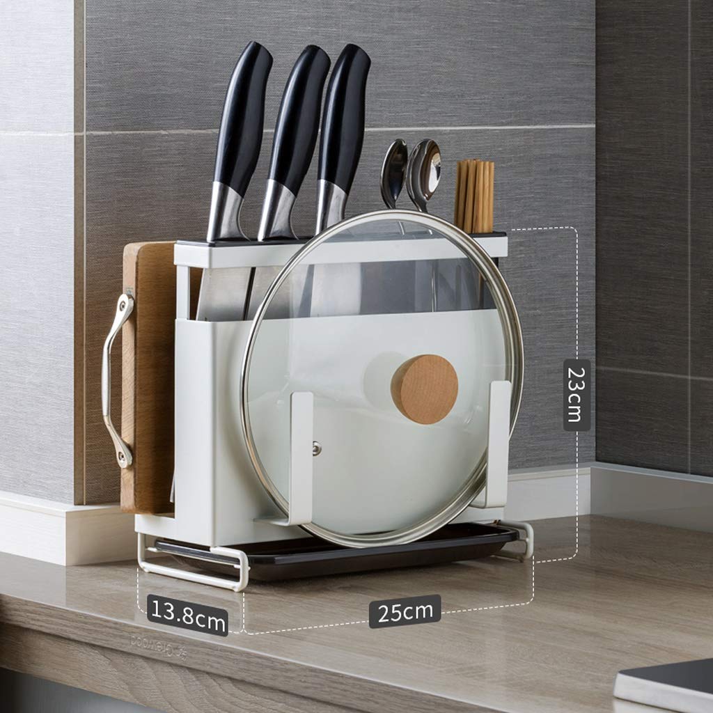 Stainless Steel Wall Mounted Kitchen Shelf - Multi-Function Drying Rack, Pot Rack & Cutting Board Holder | Space Saving Kitchen Organizer for Spices, Utensils & Cookware (White, Countertop Size) - Perfect for Small Kitchens, Apartments & RV Cooking Spaces