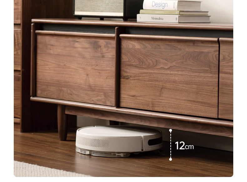 Premium Black Walnut & Ash Solid Wood TV Stand with Skeleton Line Design - Modern Entertainment Center for Living Room, Bedroom, and Home Theater Setup