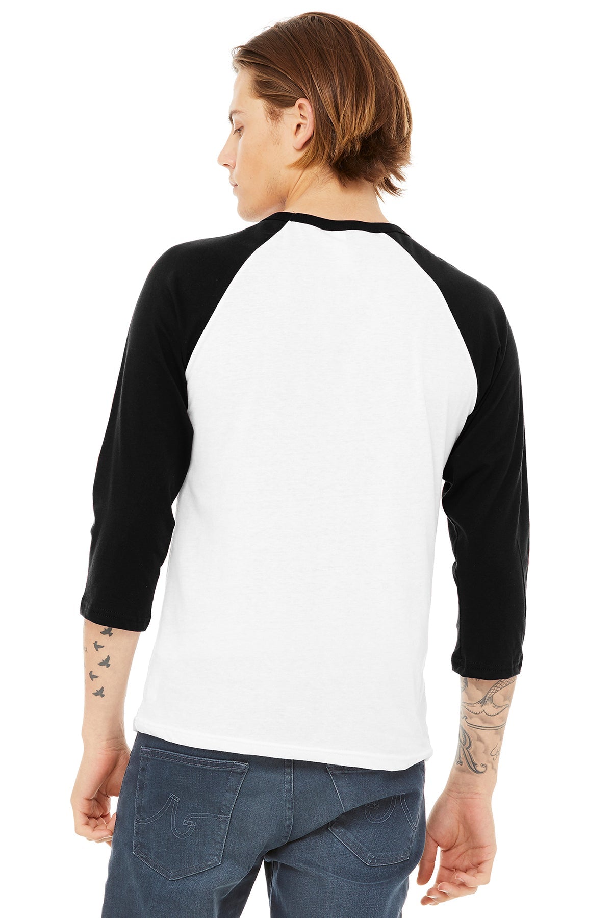 Bella Canvas Unisex 3/4 Sleeve Baseball Tee - Soft Cotton Blend T-Shirt for Men & Women (White/Black) - Perfect for Casual Wear, Sports & Street Fashion