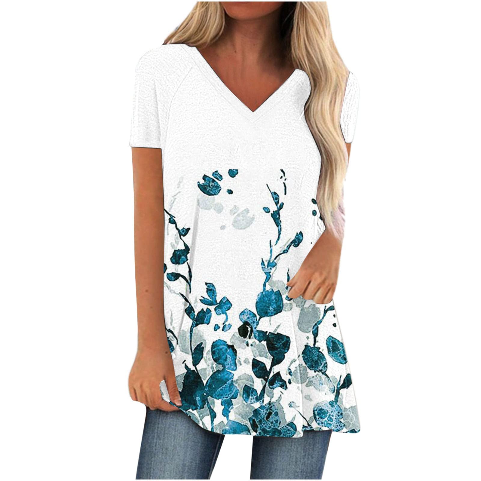 Women's Printed V-Neck T-Shirt - Loose Fit Short Sleeve Casual Tee Top for Summer | Perfect for Beach, Travel & Everyday Wear