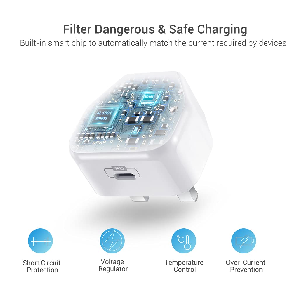 MFi Certified 20W USB C Fast Charger with 2M USB-C to Lightning Cable - PD3.0 Quick Charge Adapter for iPhone 13/12/11/XS/SE - Perfect for Home, Office & Travel Charging