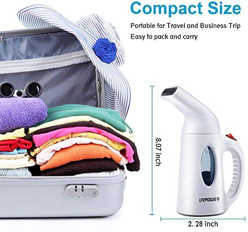 URPOWER Portable Handheld Garment Steamer - Fast Heat-Up, Powerful Fabric Steamer for Clothes, Home & Travel Use - Perfect for Wrinkles Removal, Suits, Dresses & Curtains - High Capacity Water Tank - Ideal for Home, Office & Hotel Use
