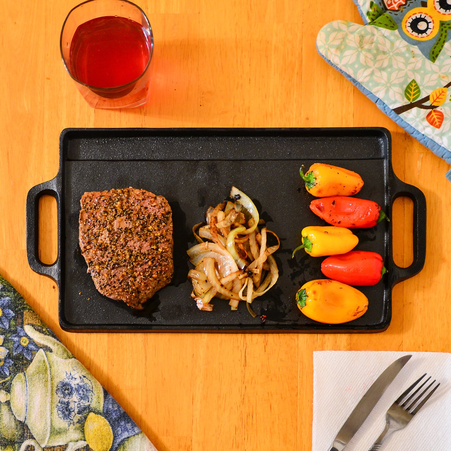 Pre-Seasoned Double-Sided Cast Iron Griddle - 13 x 8 Inch - Classic Reversible Grill Pan for Stovetop, Oven & Camping - Perfect for Pancakes, Steaks & Outdoor Cooking