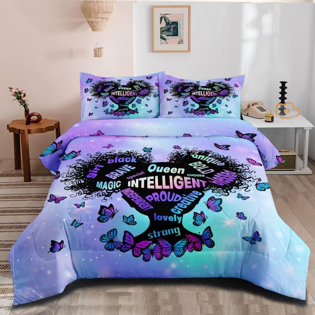 Black Girl Magic Comforter Set Queen Size - Afro-Inspired Bedding with Inspirational Quotes | African American Home Decor for Stylish Bedrooms & Dorm Rooms