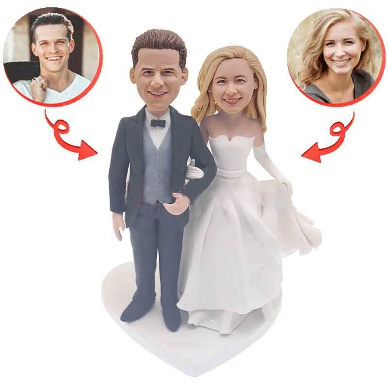 Personalized Romantic Wedding Bobblehead Couple Figurine - Unique Anniversary Gift for Bride & Groom, Wedding Cake Topper, Couples Home Decor