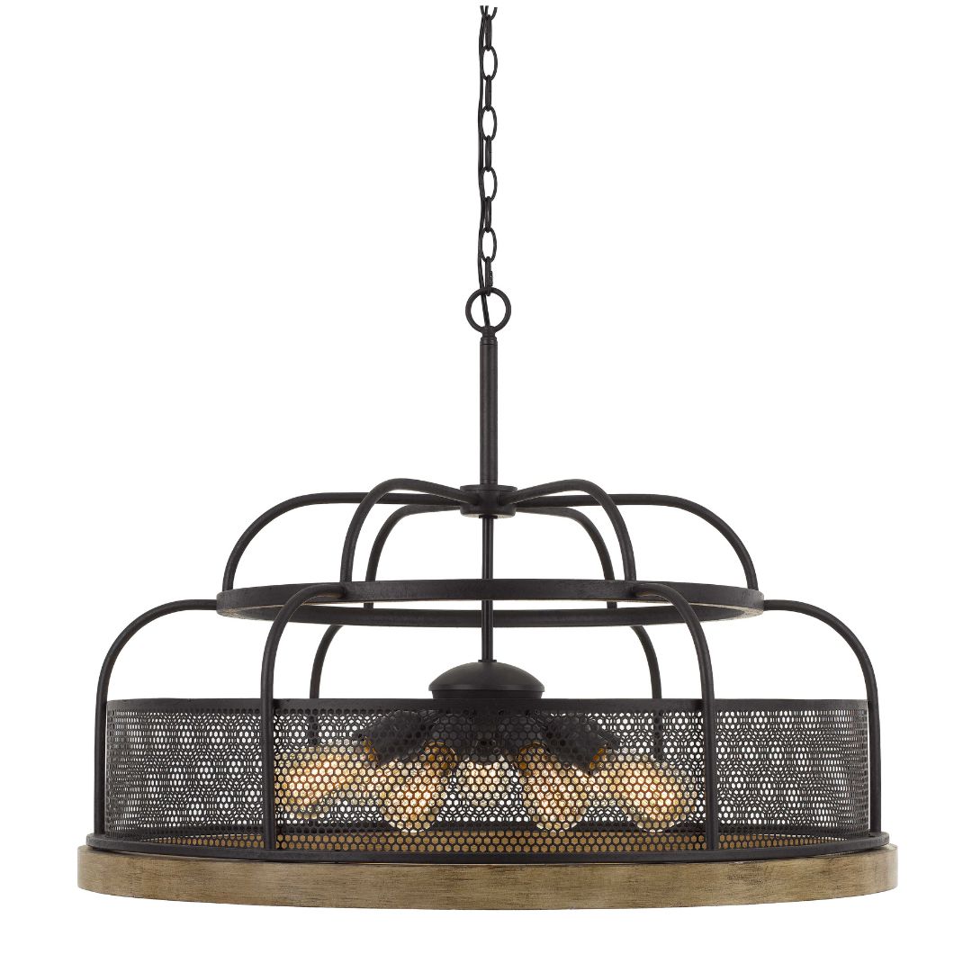 Cal Lighting Akaki Modern Farmhouse Chandelier - Metal & Pine Wood Ceiling Light Fixture for Dining Room, Kitchen Island or Bedroom Lighting