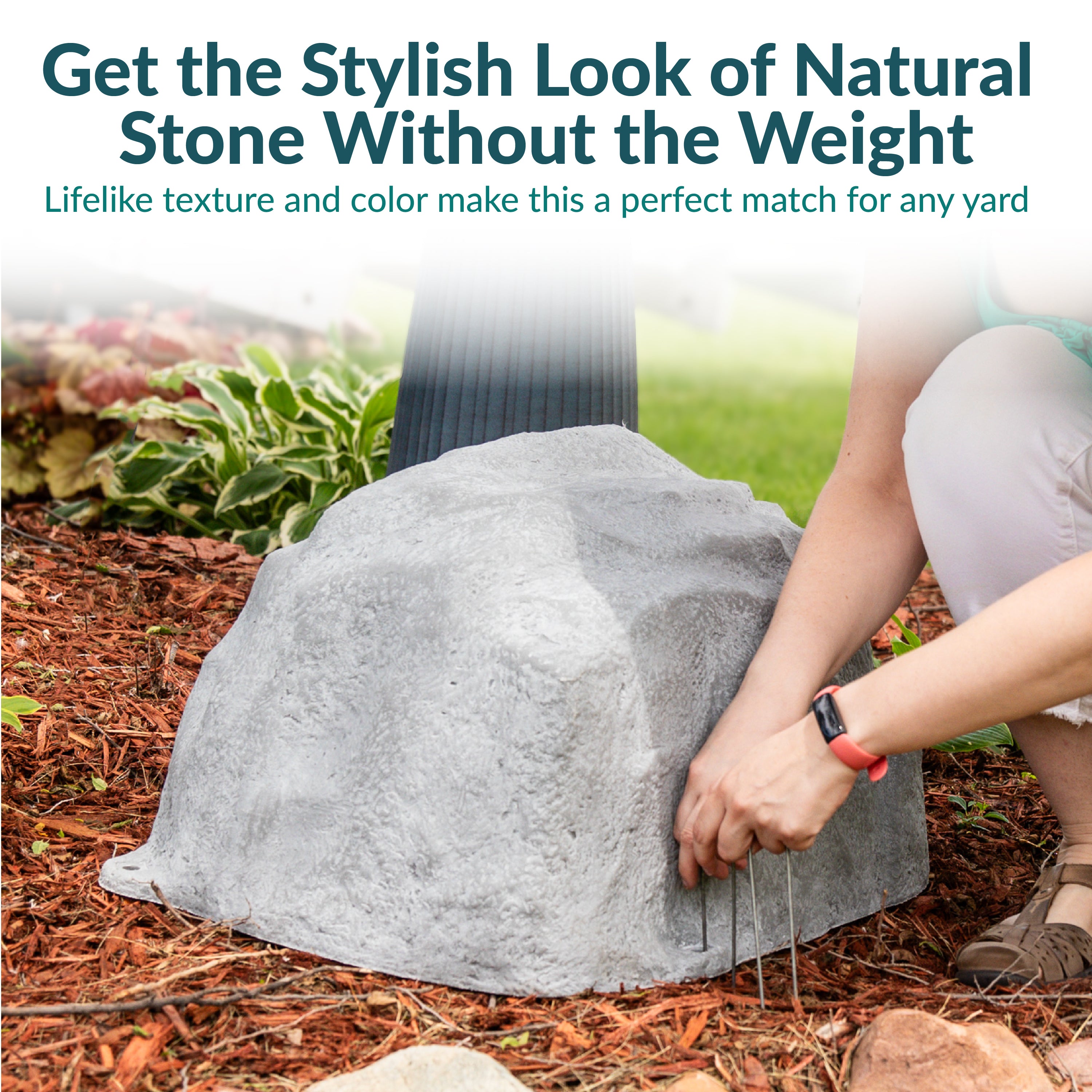 Sunnydaze Low Profile Artificial Landscape Rock Cover with Stakes - Durable Outdoor Decorative Rock for Yard, Garden & Pool Areas - Perfect for Hiding Utilities, Cables & Unsightly Objects