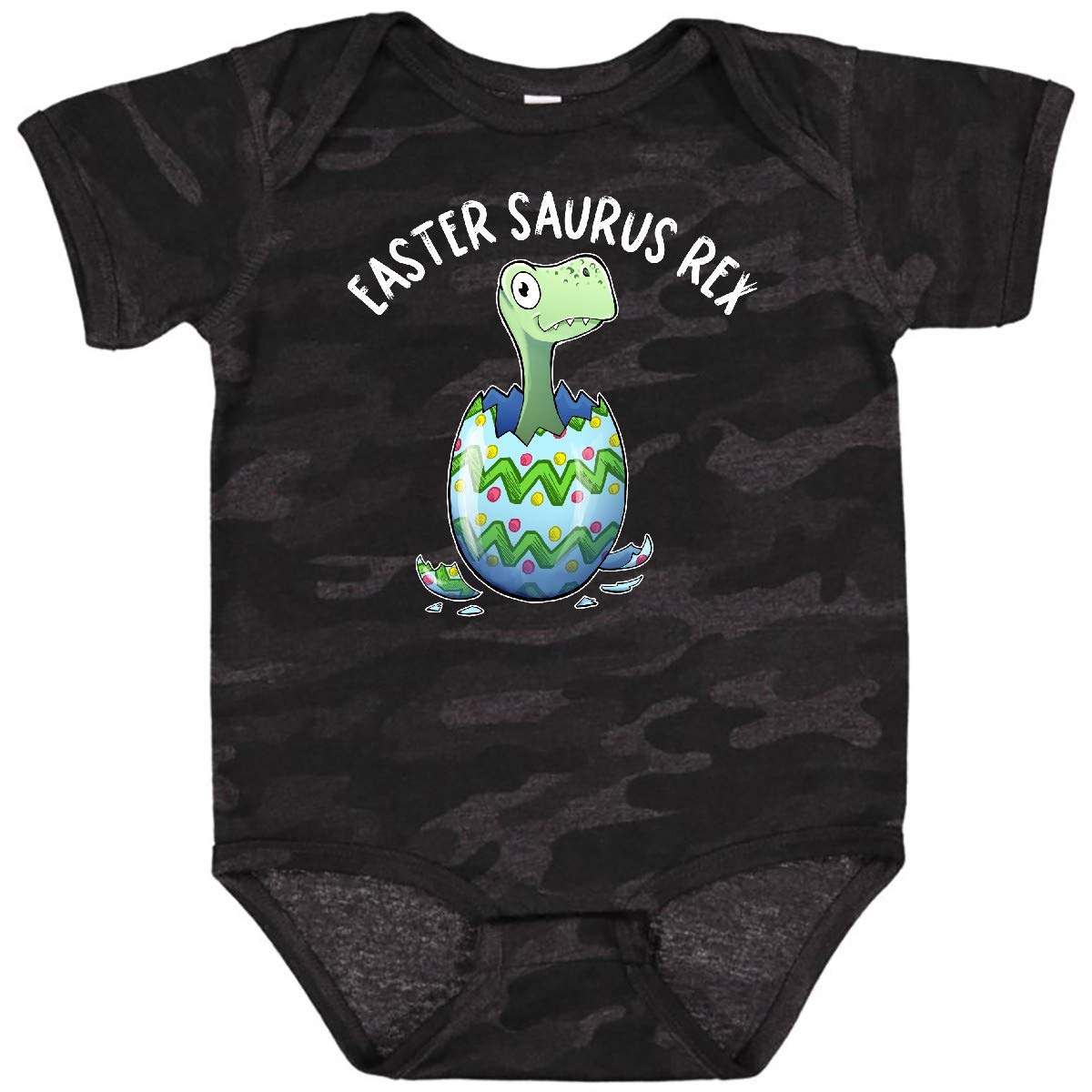 Inktastic Easter Saurus Rex Dinosaur Hatching Easter Egg Baby Bodysuit - Cute Dinosaur Themed Outfit for Easter Celebrations, Baby Showers & Photo Shoots
