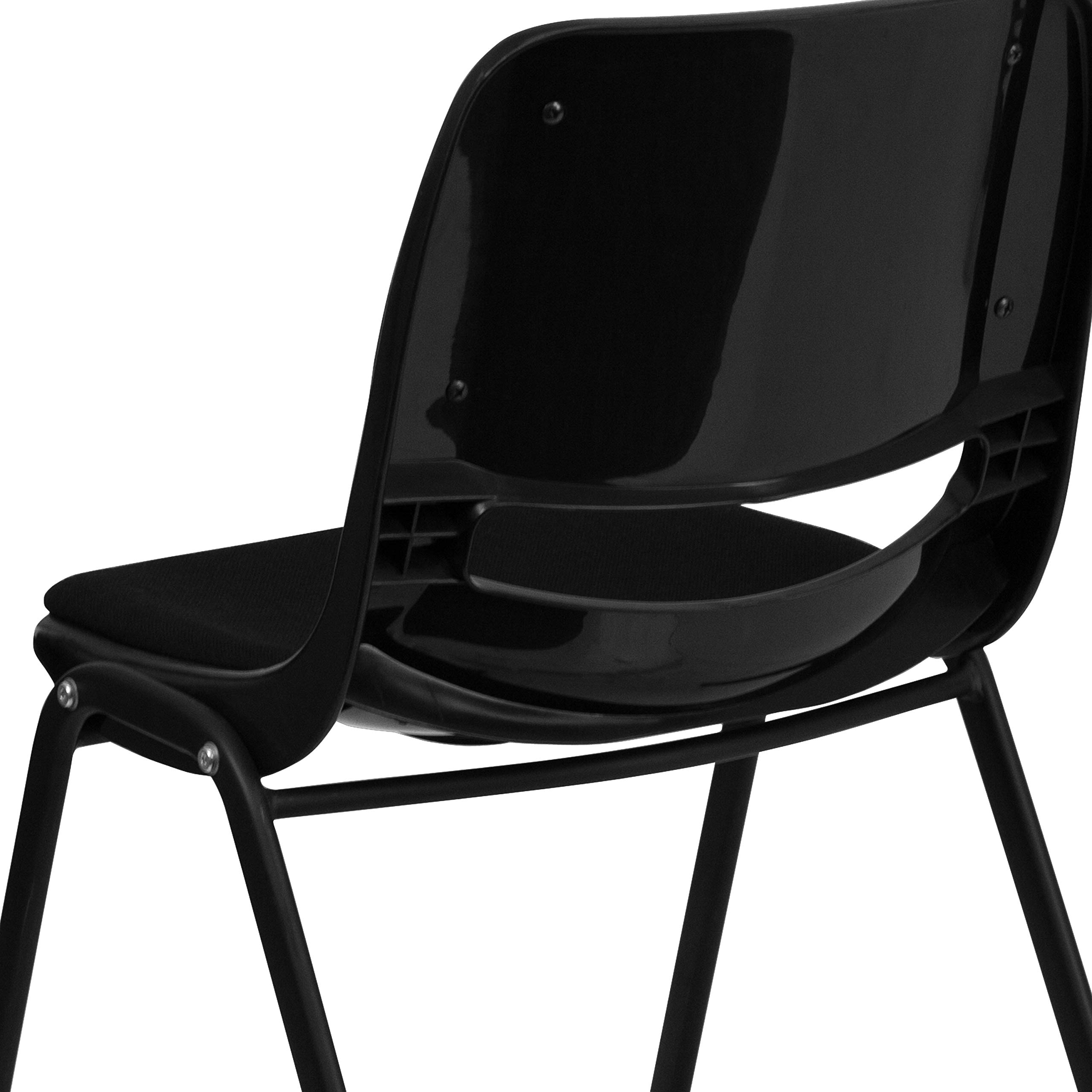 EMMA + OLIVER Black Padded Ergonomic Shell Student Stacking Chair - Comfortable Classroom Chair, Guest Chair for Home Office, School & Conference Room Use