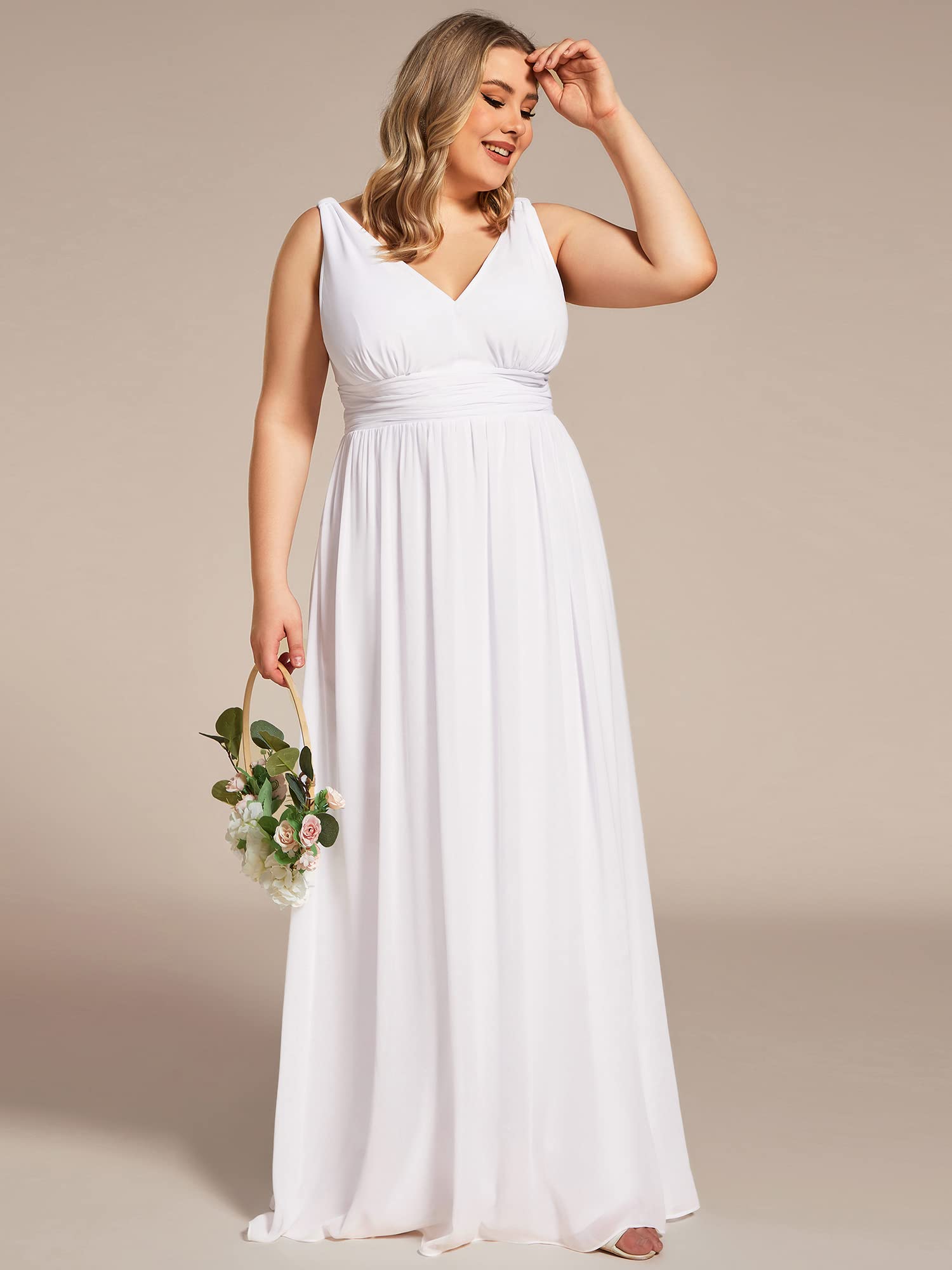 Ever-Pretty Women's Plus Size V-Neck Sleeveless Pleated Chiffon Maxi Dress - Formal Evening Gown & Bridesmaid Dress 09016-DA | Perfect for Weddings, Proms & Special Occasions
