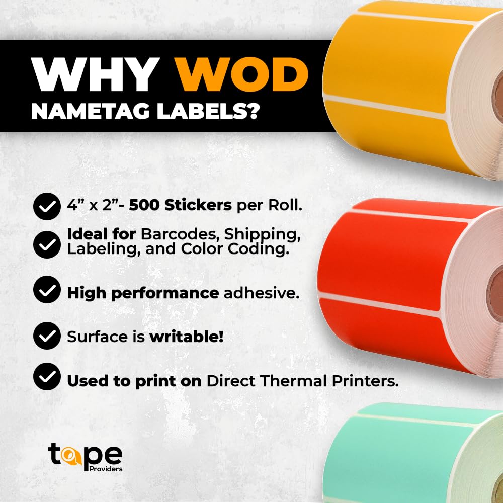 WOD Yellow Direct Thermal Label Rolls - 4x2 Inch, 500 Labels per Roll (16 Pack) - Permanent Adhesive for Color Coding, Organization & Inventory - Perfect for Home Office, Small Business, Warehouse & Classroom Use