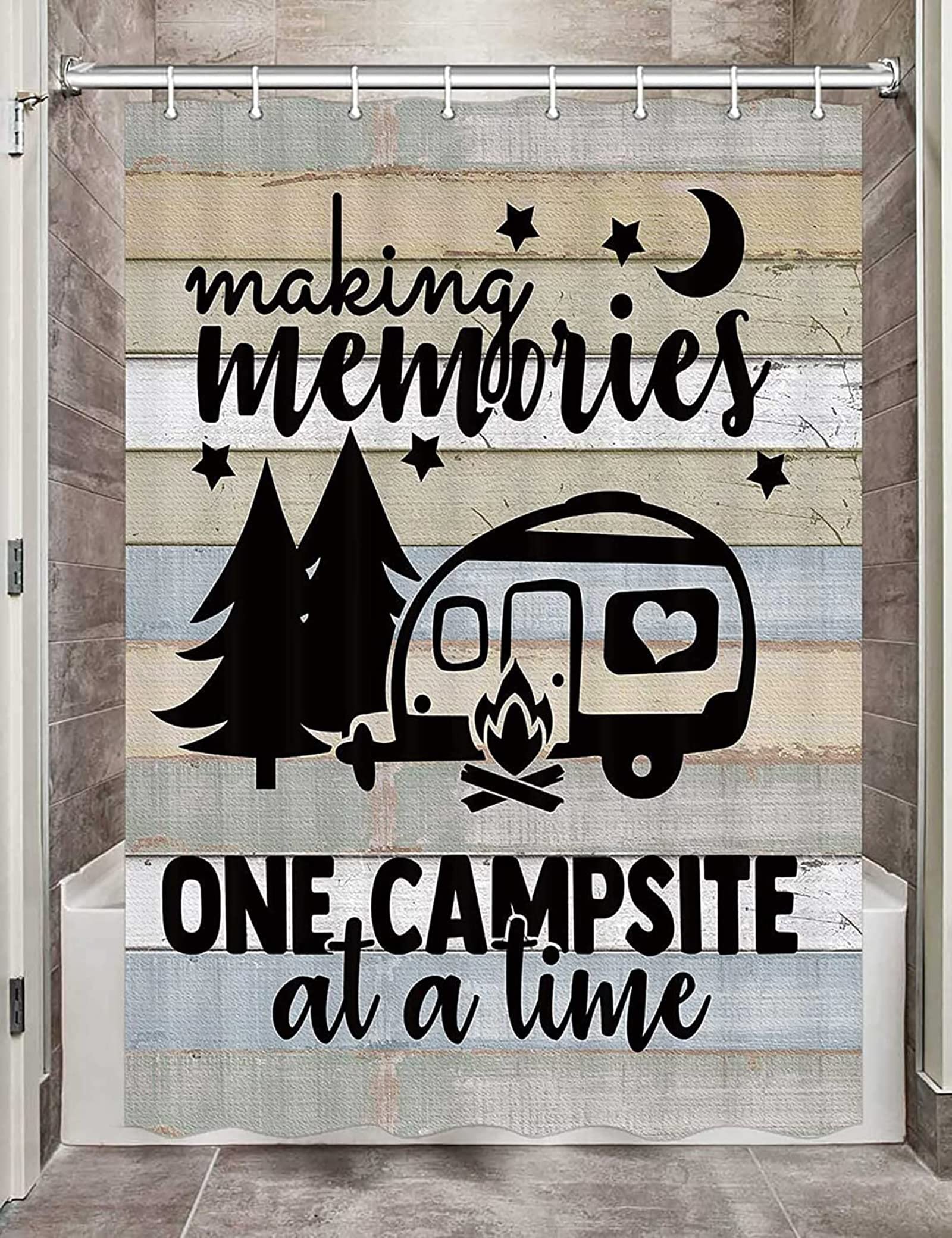 Farmhouse RV Shower Curtain - 36x72 Inch Camping Bathroom Decor with Hooks for Travel Trailers & Campers